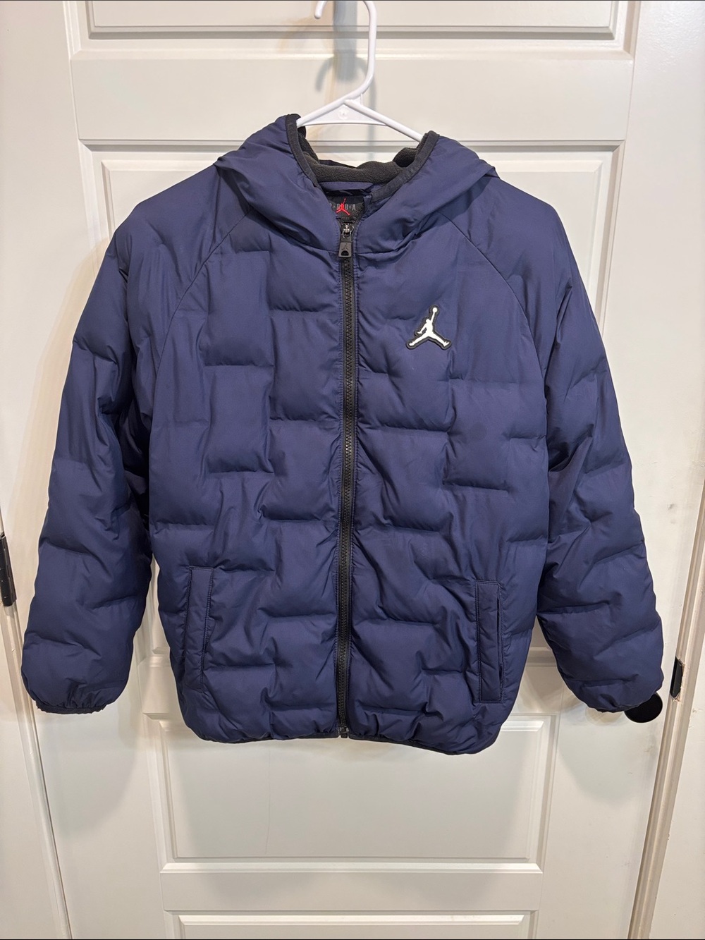 Air Jordan Kids Navy Blue Puffer Jacket with Hood